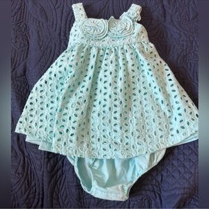 Bonnie Baby Mint Eyelet Dress & Bloomers Set